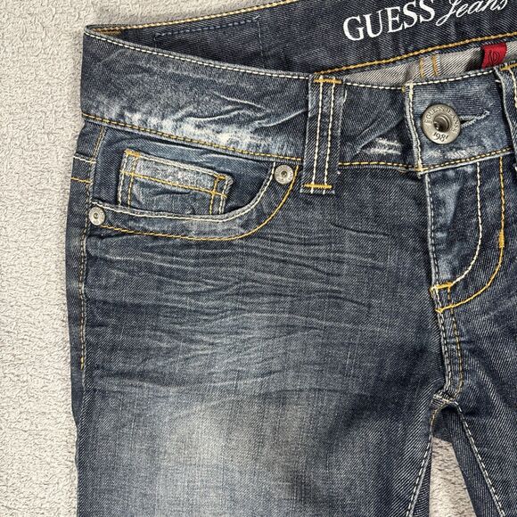 Guess Jeans Women Size 27 Daredevil Boot Cut Flare Blue Denim Jeans Distress Y2K - Picture 9 of 16